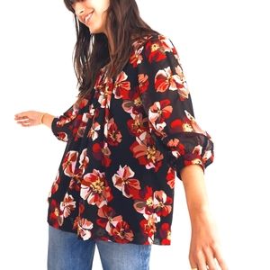 Madewell Black Floral Bubble Sleeve Top, size S